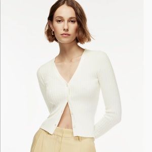 Aritzia White Ribbed Cardigan